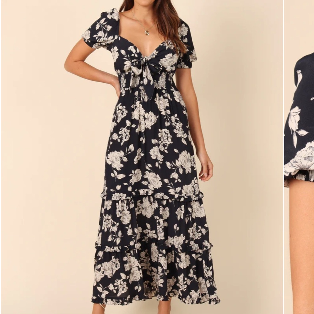 Black cream and tan floral maxi dress